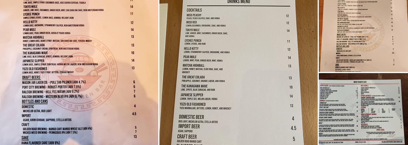 Miso Ramen Bar Raleigh Menu