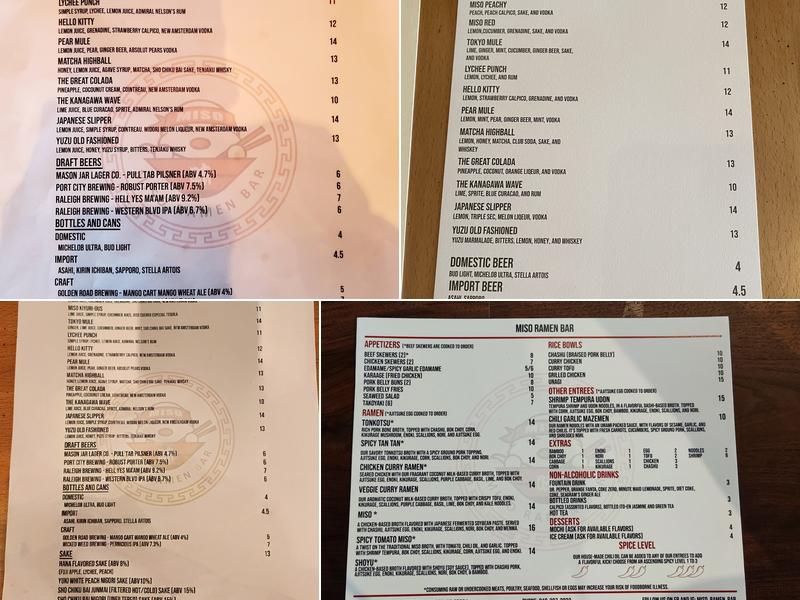 Miso Ramen Bar Raleigh Menu