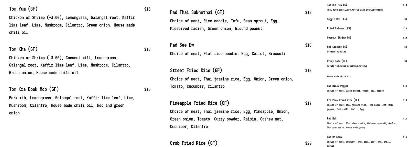 Charm Thai Kitchen Menu