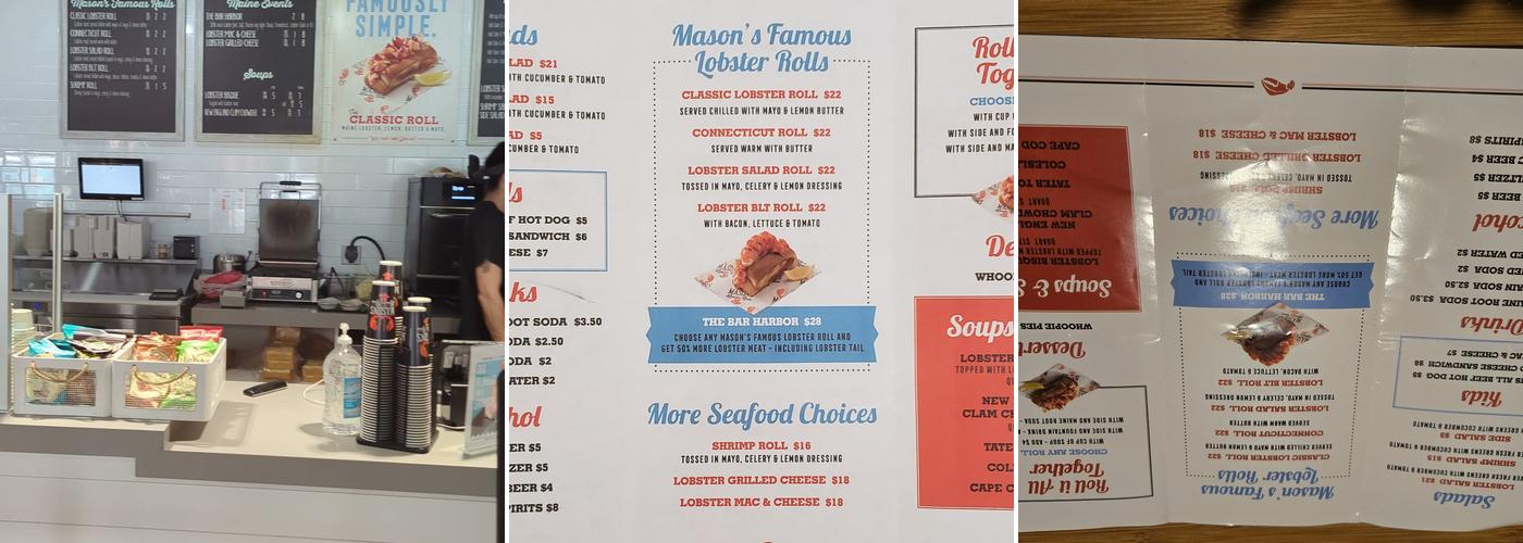 Mason's Famous Lobster Rolls Menu