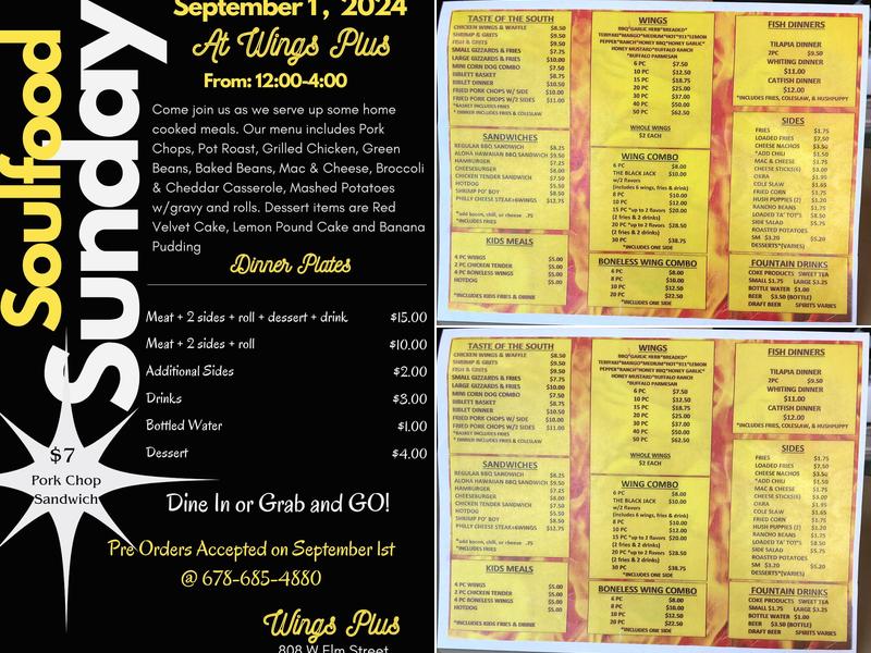 Wings Plus Menu