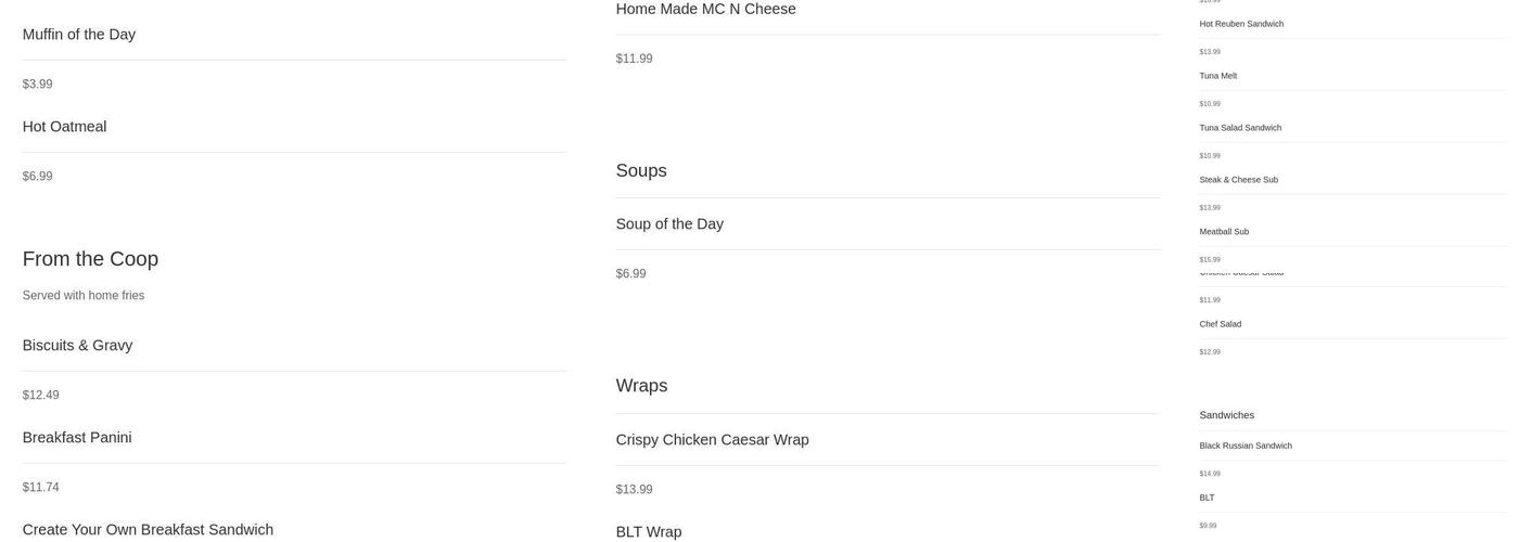 Valerie’s Scratch Kitchen Menu