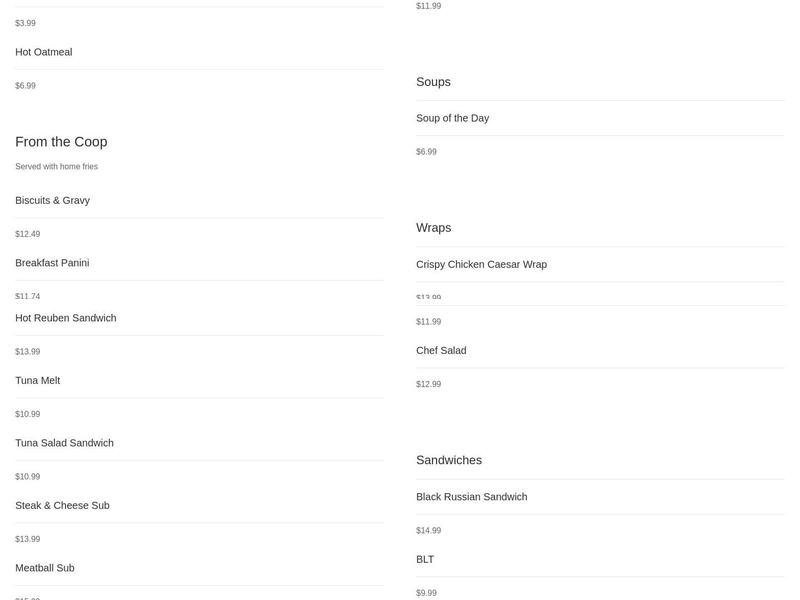 Valerie’s Scratch Kitchen Menu