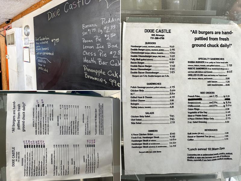 Dixie Castle Menu