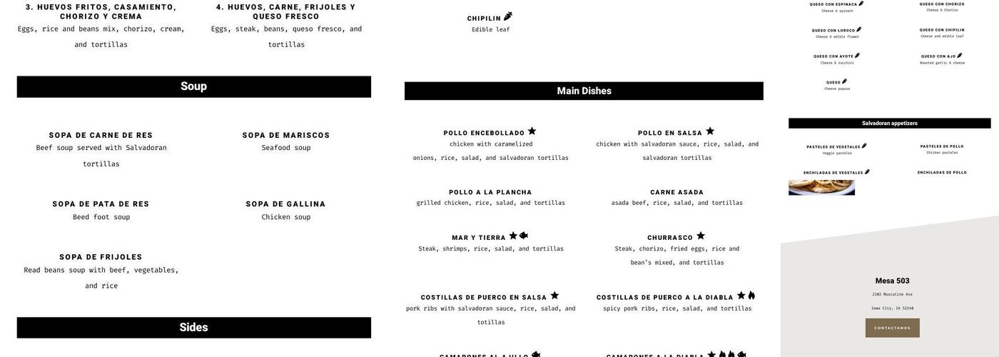Mesa 503 Menu