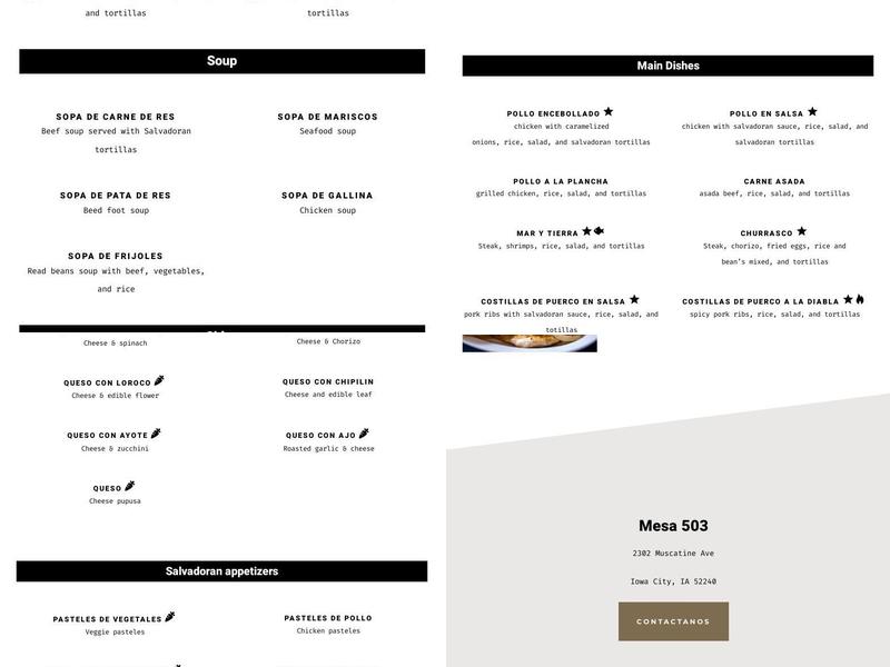 Mesa 503 Menu