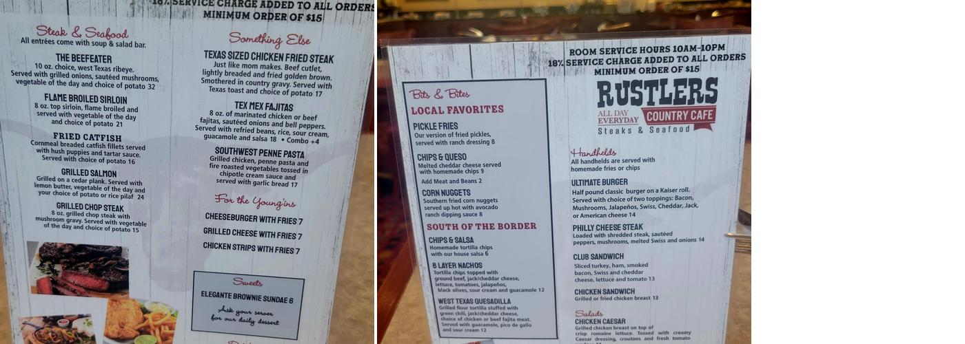 Rustlers Menu