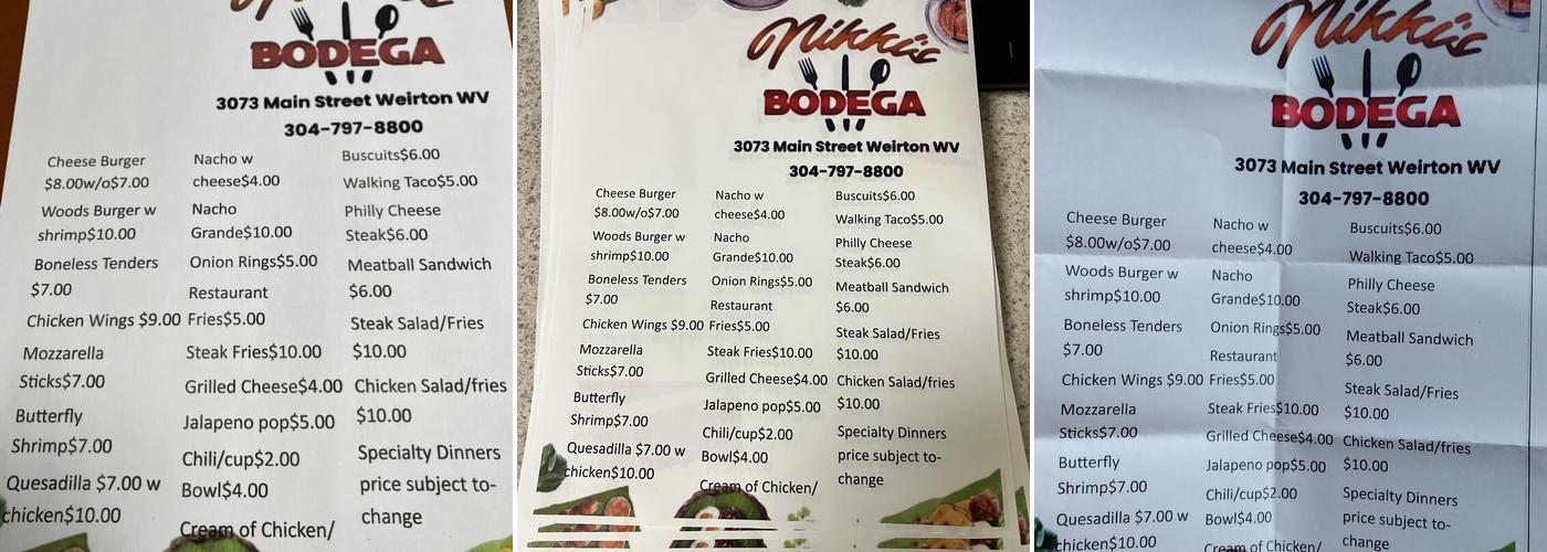 Nikki’s Bodega Menu