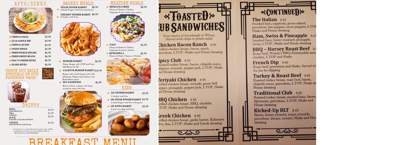 G. R. Parkers Saloon Menu