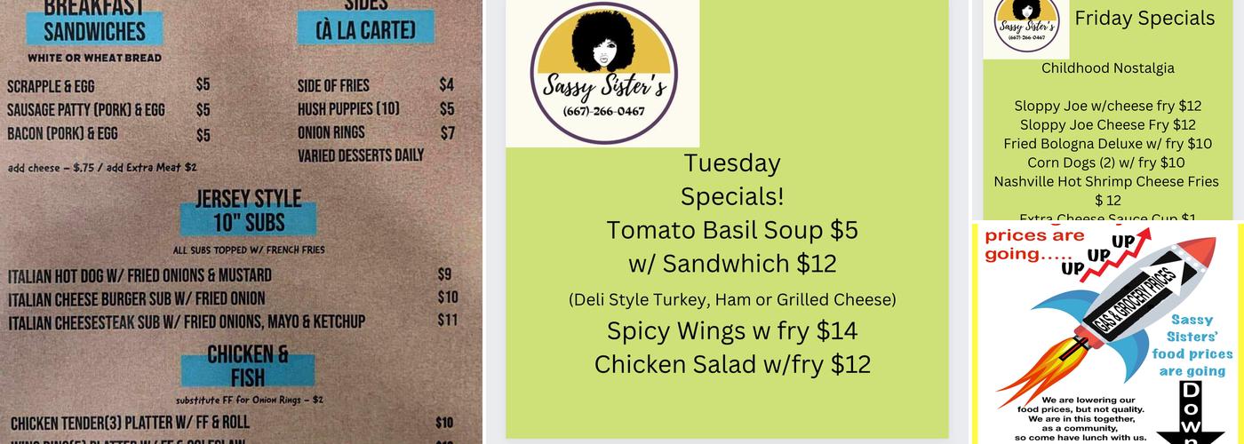 Sassy Sisters LLC Menu