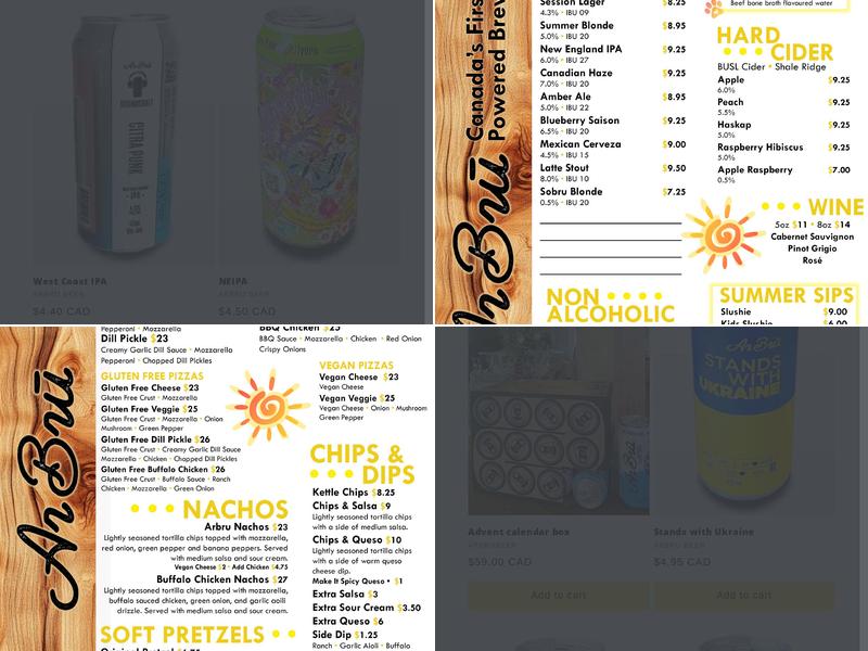 ARBRU Solar Brewery Menu