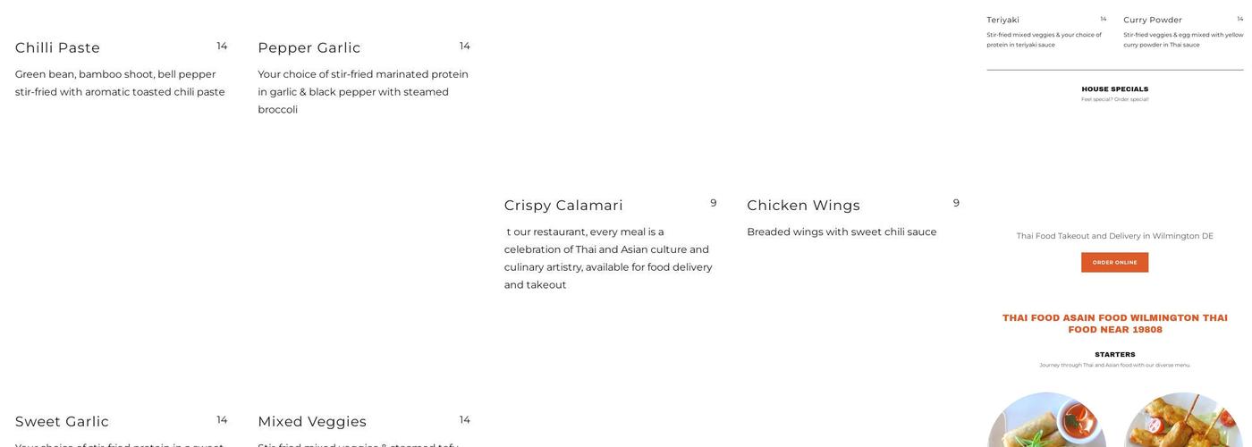 Thak Thai Menu