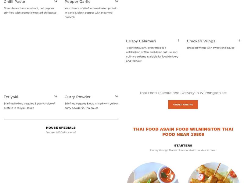Thak Thai Menu