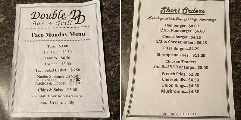 Double-DD Bar and Grill Menu