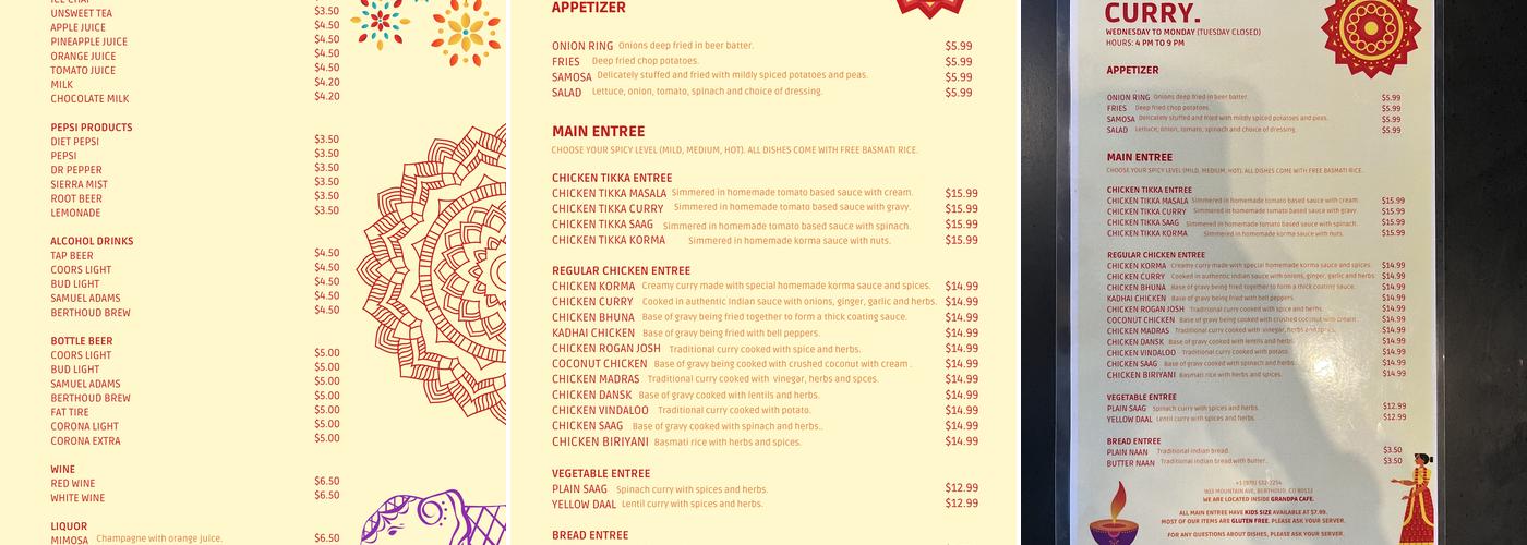 Colorado Curry - Berthoud Menu