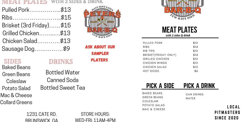 Peters Backyard BBQ Menu