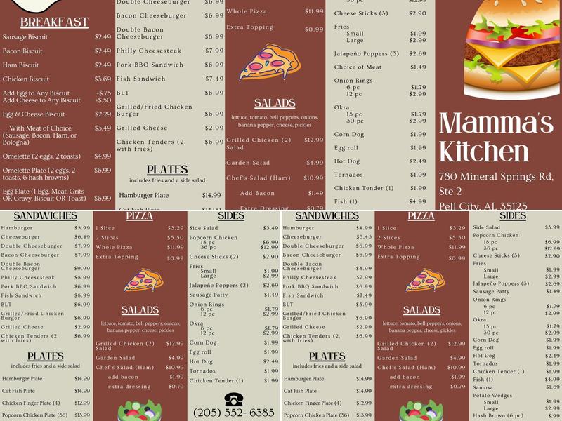 Mamma's Kitchen Menu