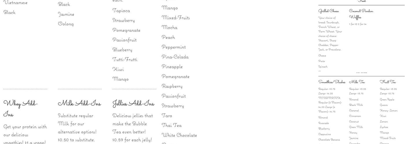 thirstea pizitz Menu