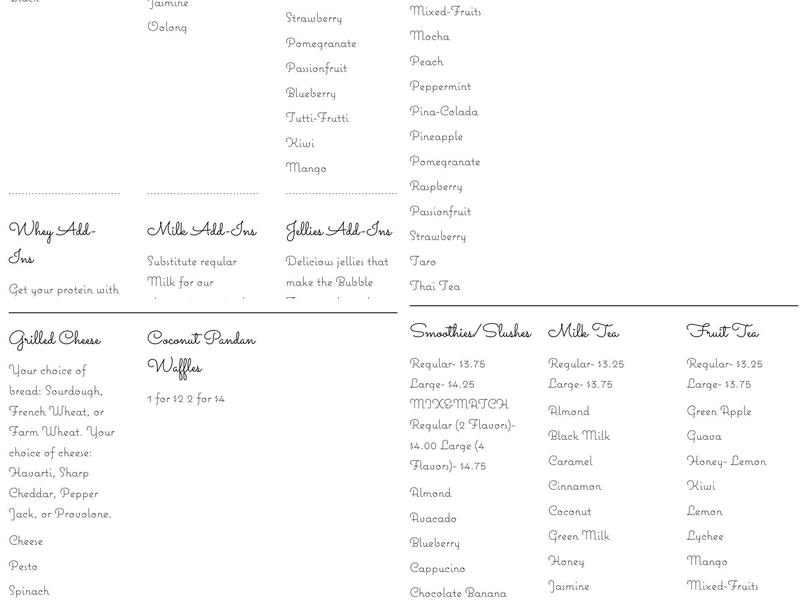 thirstea pizitz Menu