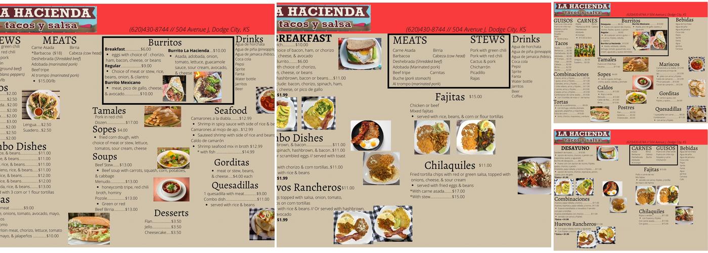 La Hacienda Tacos y Salsa Menu
