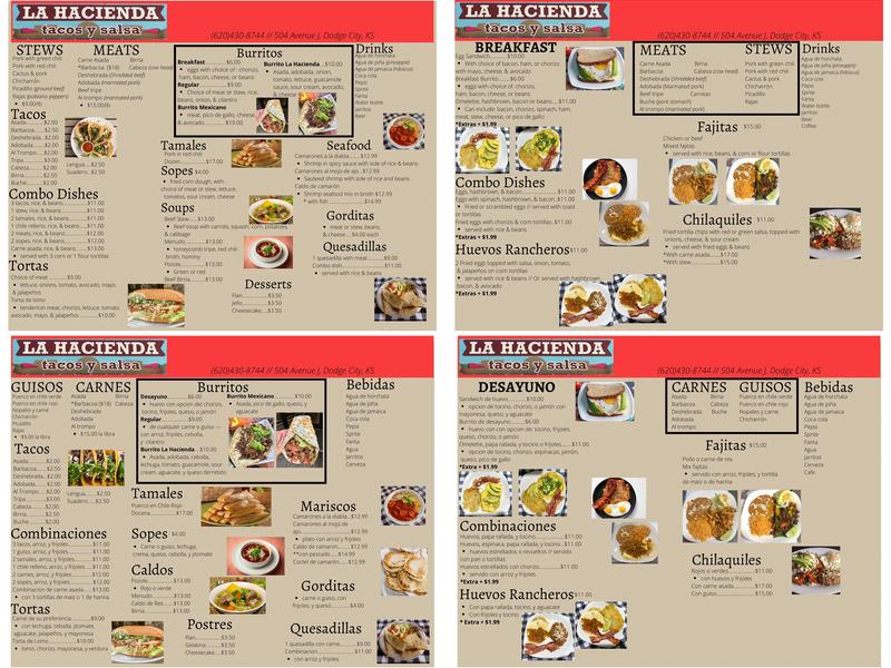 La Hacienda Tacos y Salsa Menu