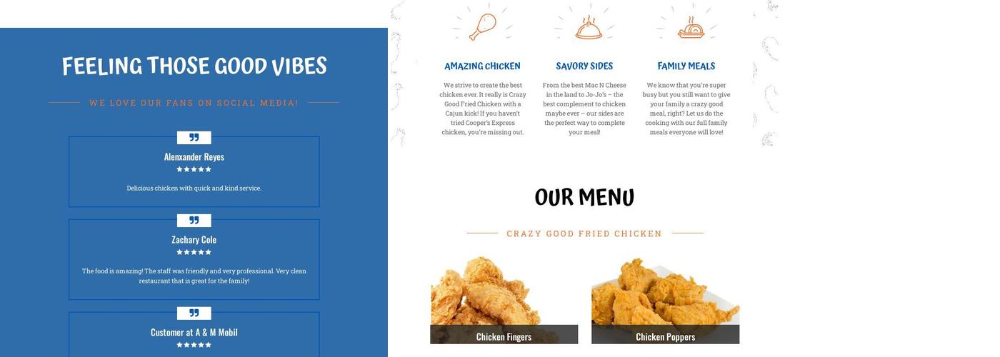 Cooper's Express Menu