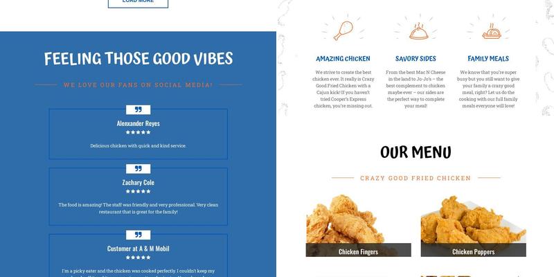 Cooper's Express Menu