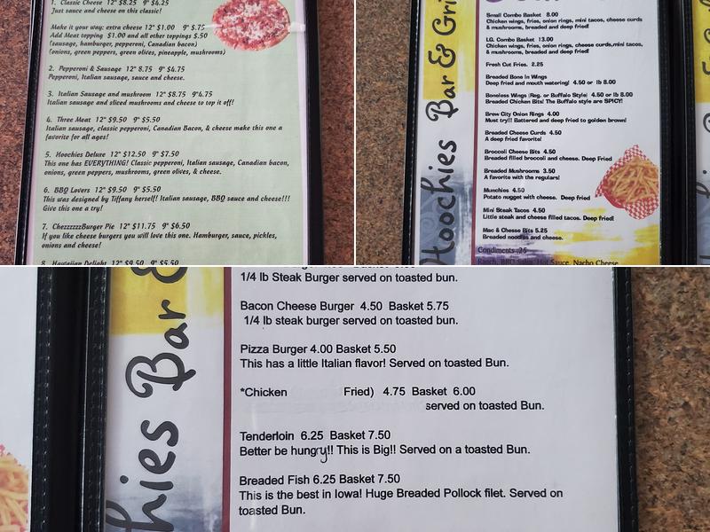 Hoochies bar Menu