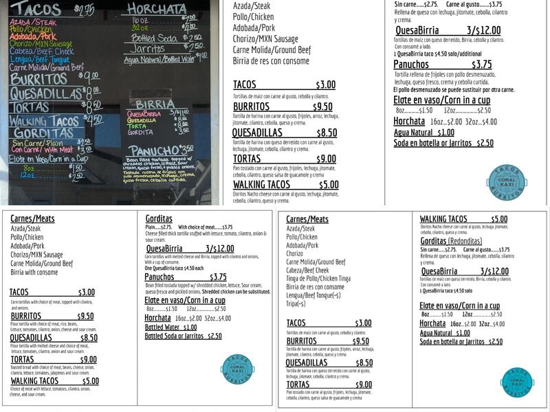 Comal Kaxi Menu