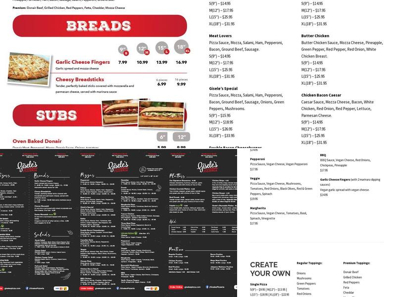 Gisele's Pizzeria Oromocto Menu