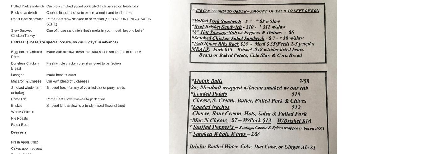 Cliff's Smokin' Backyard BBQ Menu
