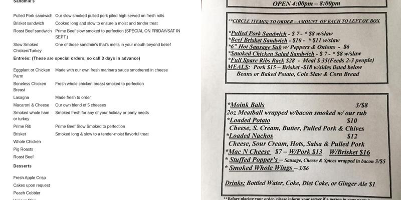 Cliff's Smokin' Backyard BBQ Menu