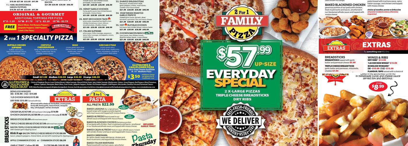 2 for 1 Family Pizza 🍕 Roblin Menu