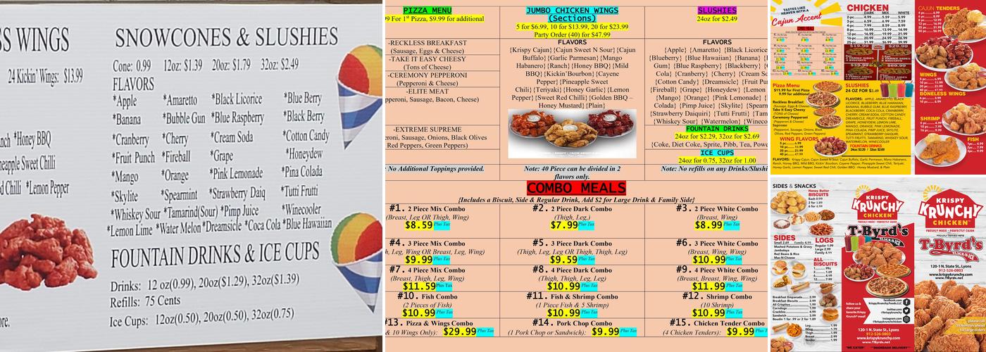 T-Byrds Slice-n-Ice Menu