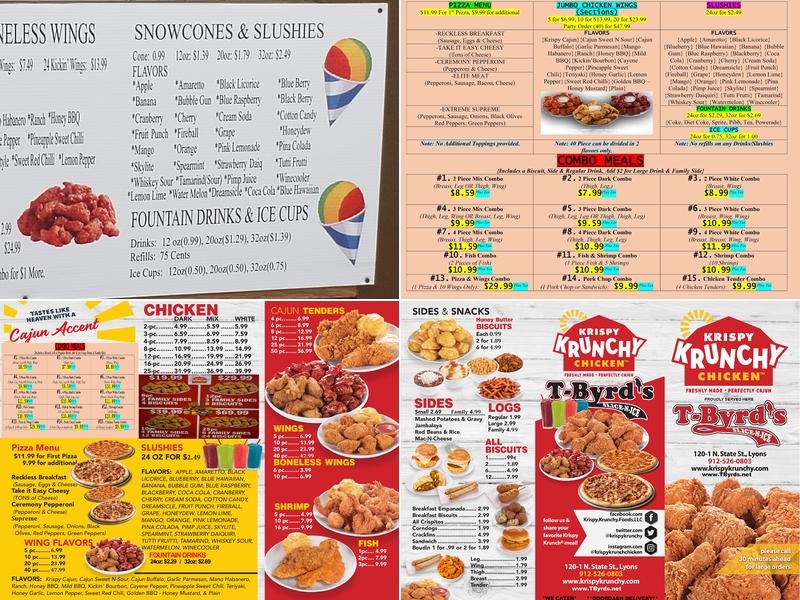 T-Byrds Slice-n-Ice Menu