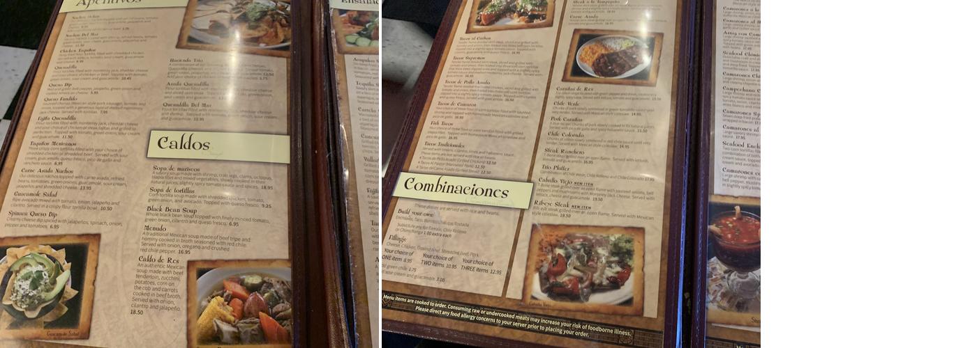 Hacienda Real Highlands Menu