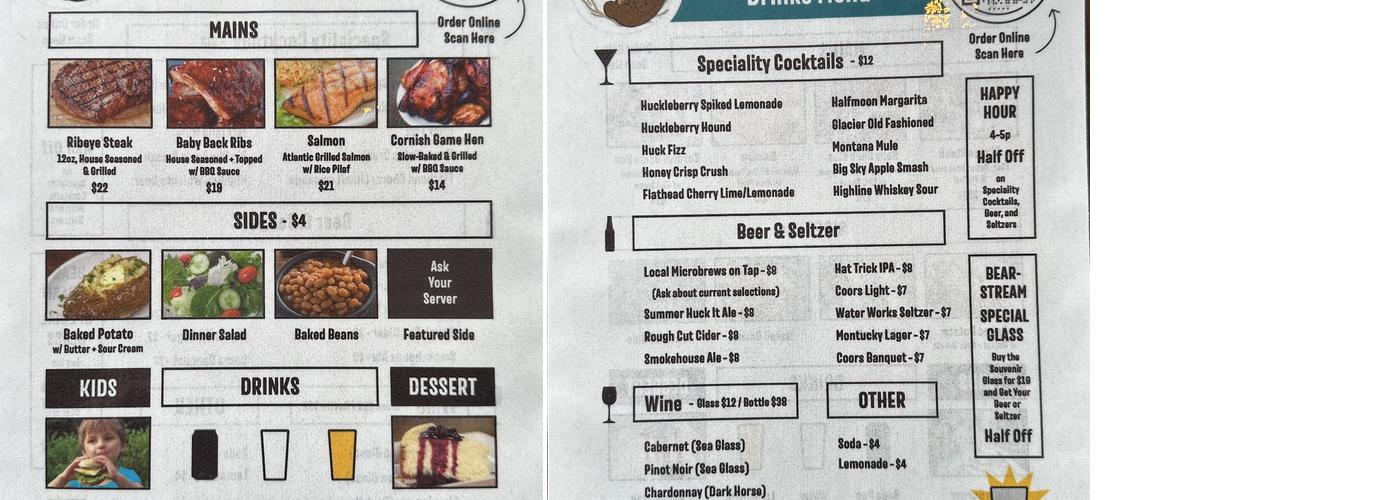 Lazy Bear Cafe Menu