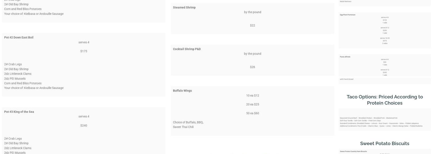 Kelly's Outer Banks Catering Menu
