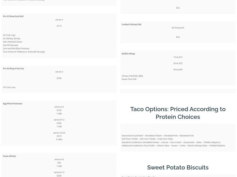 Kelly's Outer Banks Catering Menu