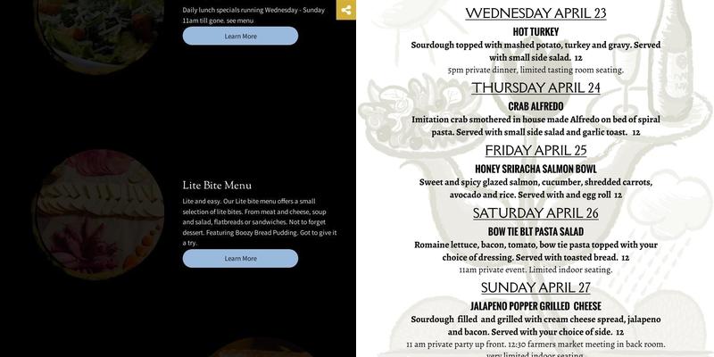 Fluffy Fields Vineyard and Winery Menu