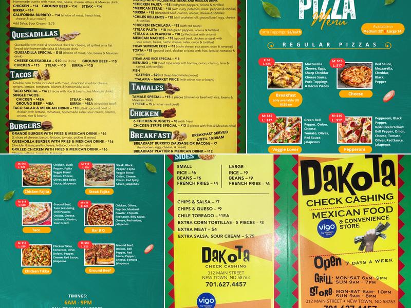 Dakota Check Cashing & Service Menu