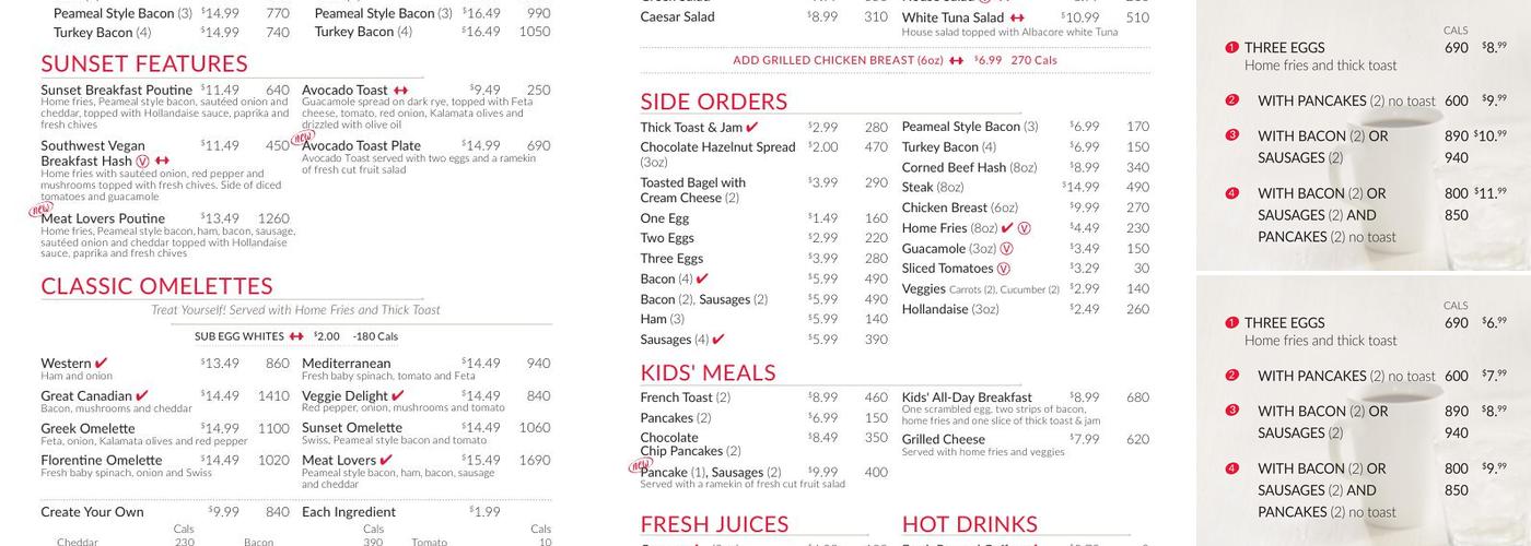 Sunset Grill Menu