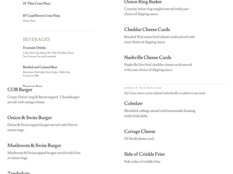 The Goat Grub & Pub Menu