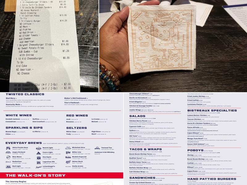 Walk-On's Sports Bistreaux - Baytown Restaurant Menu