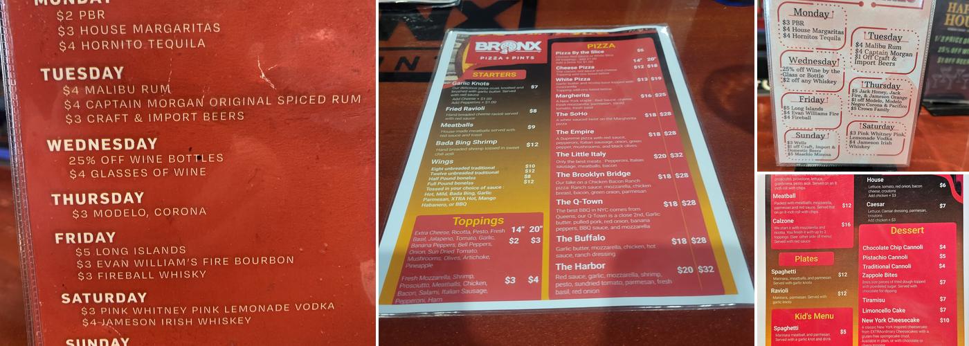 Bronx Pizza & Pints Menu