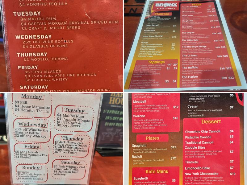 Bronx Pizza & Pints Menu