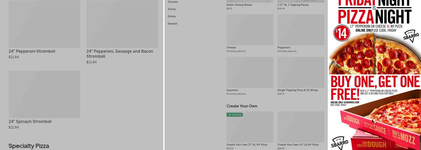 Sbarro Menu