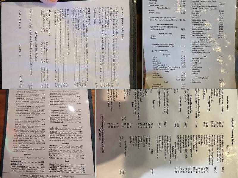 McAlpin Country Diner Menu