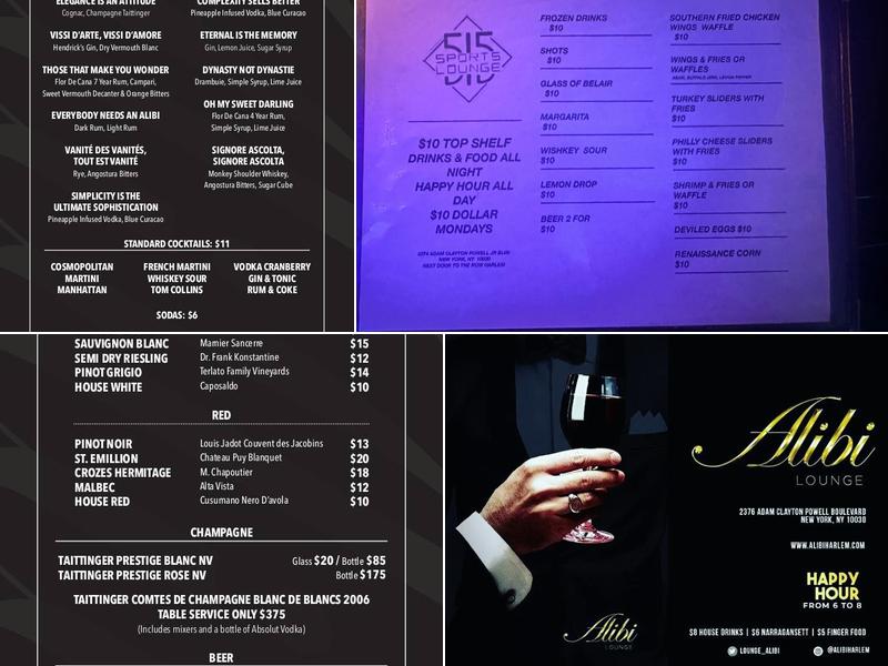 Alibi Lounge Menu