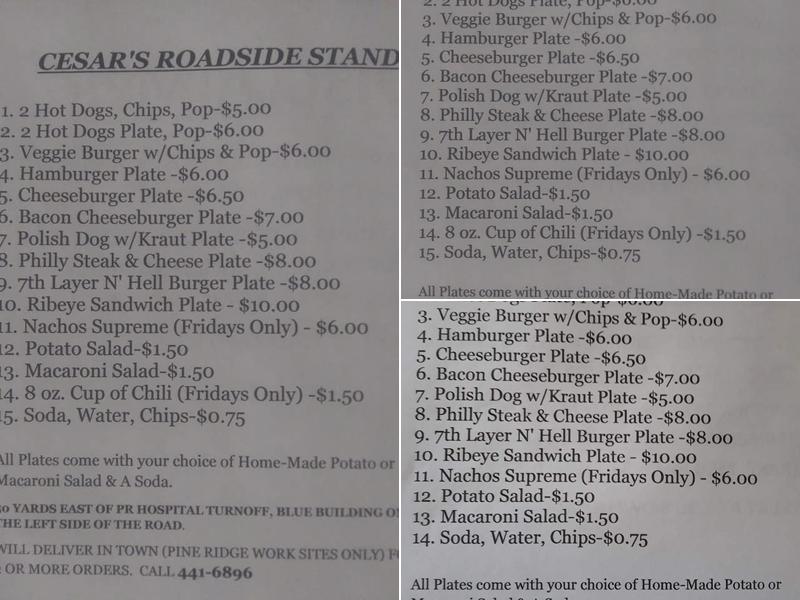 Cesars RoadSide Stand and Grill Menu